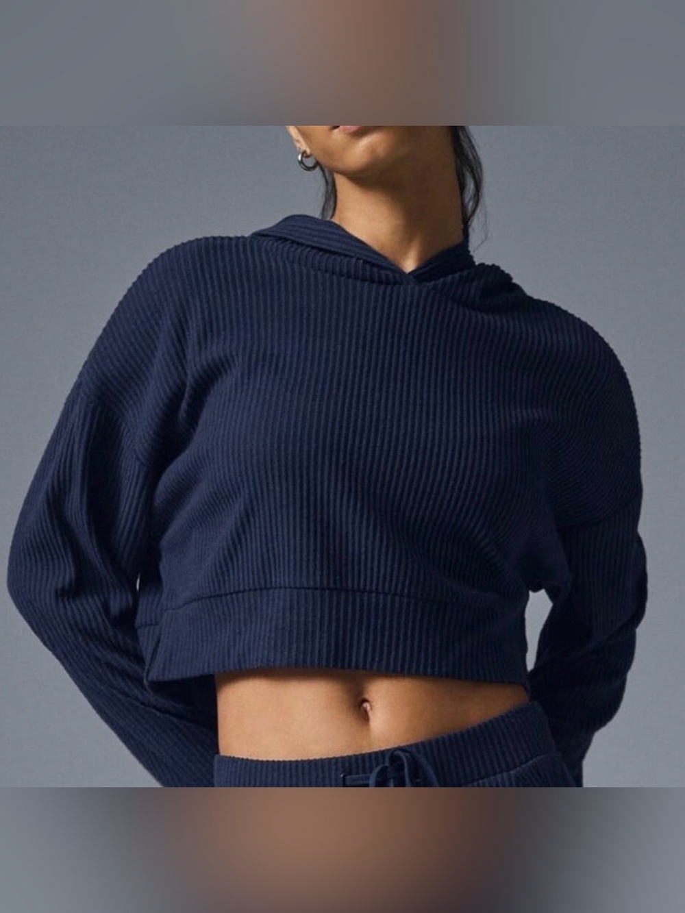 ALO Muse Ribbed Hoodie Navy Blue Size Small